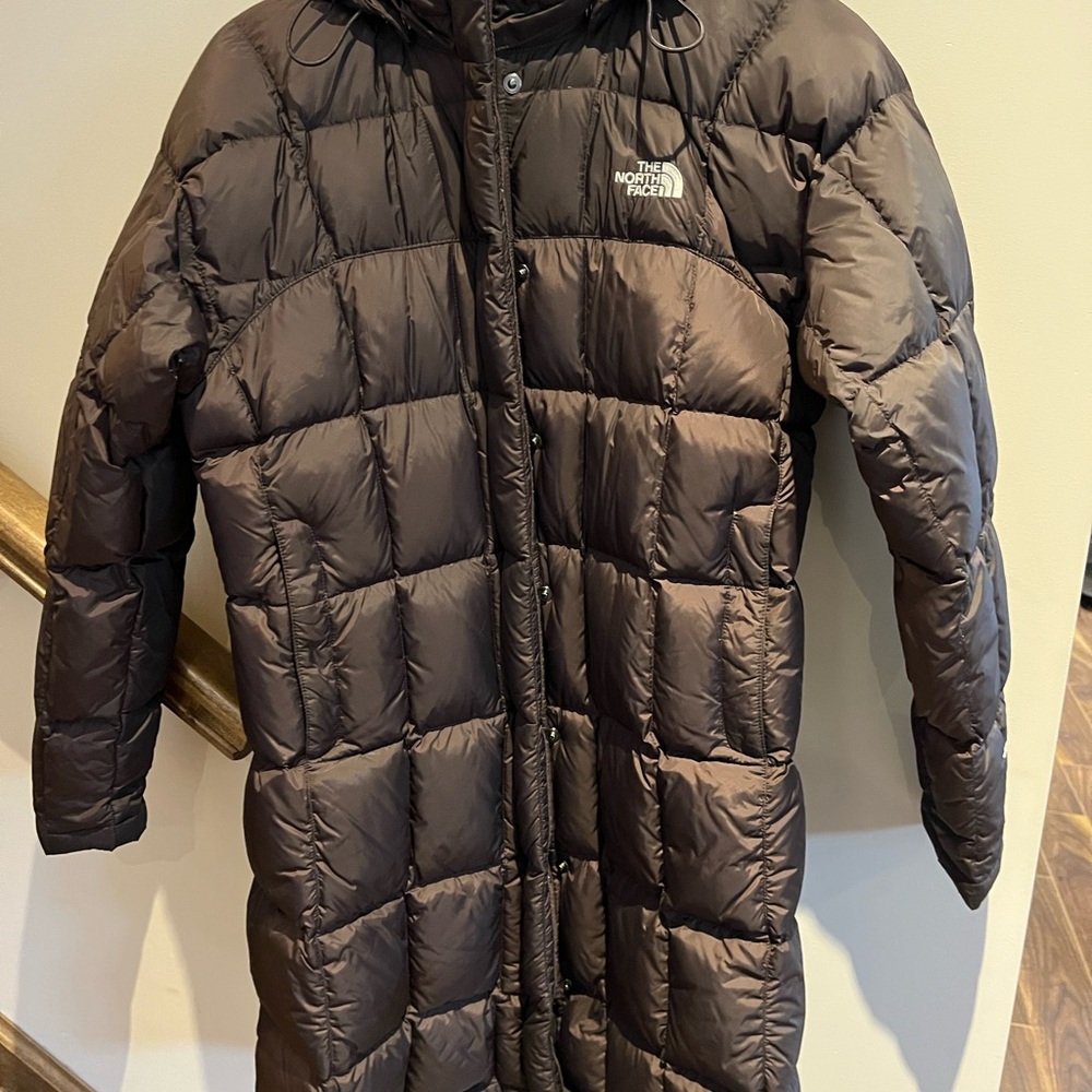 The North Face Long Puffer Coat in Brown